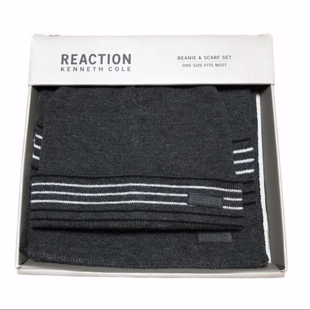 Reaction Kenneth Cole Beanie and Scarf Set Gray